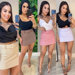 Short Saia Com Cinto Removível Malha Pop Veste Até 48 - Summer Body Brazil comercio de roupas Ltda