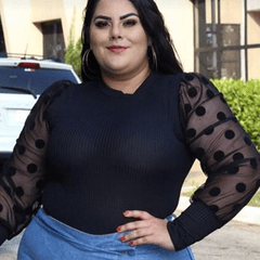 Body Plus Size Manga Longa Tule Bufante Princesa Canelado - comprar online