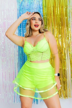 Saia Shorts Tule Neon Bloquinho Carnaval 2023 Transparencia - Summer Body Brazil comercio de roupas Ltda