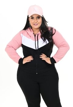 Conjunto Plus Size Malha Crepe Blusa Calça Bolso Zíper Capuz - loja online