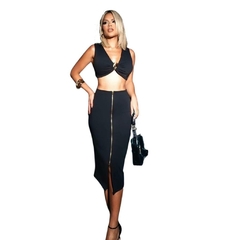 Conjunto gringa saia MIDI com zíper e cropped decote argola - comprar online