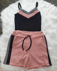 Conjunto de shorts e blusa alça malha crepe listras - loja online