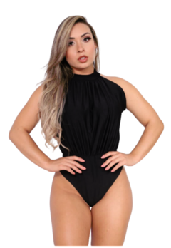 Body Feminino Gola Alta Suplex Liso Preto Atacado