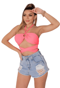 Cropped Top Bojo Argola Alças Amarração Multiforma Neon