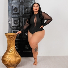 Blusa Body Plus Size Lurex Brilho Decotado Manga Tule na internet