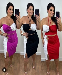 Conjunto Duas Cores Plus Size Fenda Argola Cropped Alça Fina - loja online