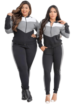 Conjunto Malha crepe Inverno Plus Size Blusa zíper Calça na internet