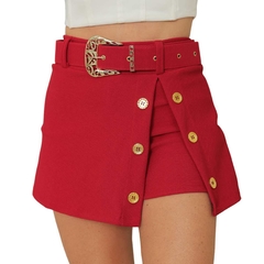 Shorts saia malha pop com cinto fivela botoes botão dourado na internet