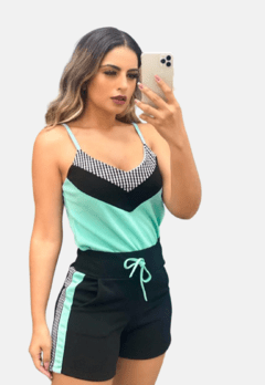 Conjunto Conjuntinho Malha Crepe de Alça e Shorts Xadrez - loja online