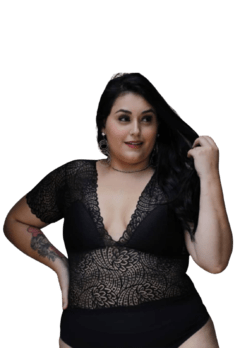 Body blusa manga rendado com bojo plus size - Summer Body - Body