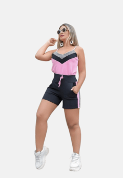 Conjunto Conjuntinho Malha Crepe de Alça e Shorts Xadrez