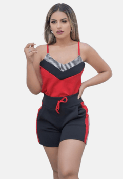 Conjunto Conjuntinho Malha Crepe de Alça e Shorts Xadrez - loja online