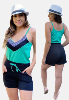 Conjunto Conjuntinho Malha Crepe de Alça e Shorts Xadrez - Summer Body Brazil comercio de roupas Ltda