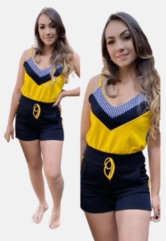 Conjunto Conjuntinho Malha Crepe de Alça e Shorts Xadrez - loja online