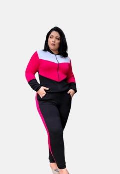 Conjunto Malha crepe Inverno Plus Size Blusa zíper Calça na internet