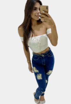 Cropped Top Blusa Com Bojo Decote Ilhos Ciganinha Maryland