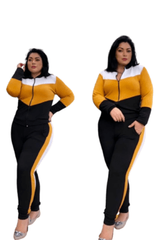 Conjunto Malha crepe Inverno Plus Size Blusa zíper Calça na internet