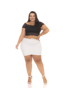 Short Saia Feminino Cintura Alta Plus Size branco Bengaline na internet