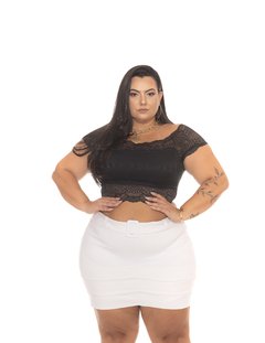 Short Saia Feminino Cintura Alta Plus Size branco Bengaline na internet