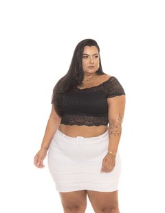 Short Saia Feminino Cintura Alta Plus Size branco Bengaline - Summer Body Brazil comercio de roupas Ltda