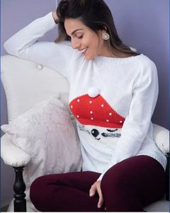 Blusa Manga Longa Tricot Estampada Pompom Quentinha Inverno - comprar online