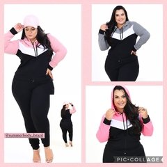 Conjunto malha Crepe de ziper Plus Size com capuz xadrez e liso kit com 6 atacado