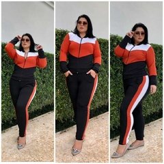 Conjunto Malha crepe Inverno Plus Size Blusa zíper Calça na internet