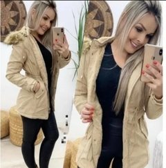 Jaqueta Sobre Tudo Parka Feminina Sarja Pelucia Capuz - loja online