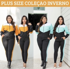 Conjunto Malha crepe Inverno Plus Size Blusa zíper Calça na internet