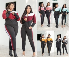 Conjunto Malha crepe Inverno Plus Size Blusa zíper Calça