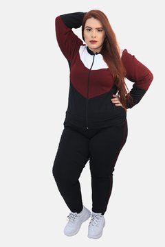 Conjunto Malha crepe Inverno Plus Size Blusa zíper Calça