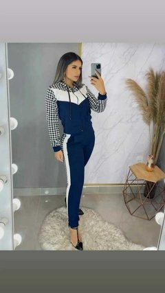 Conjunto Blusa De Frio E Calça Skinny com capuz e ziper detalhes xadrez - comprar online