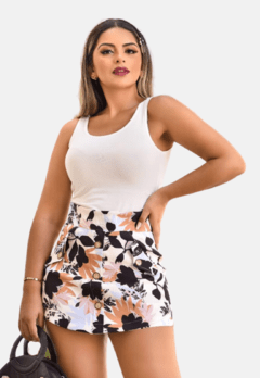 Imagem do Short Saia Roupa Feminina Florido Detalhes Botão