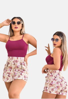 Short Saia Roupa Feminina Florido Detalhes Botão - comprar online