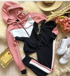 Conjunto Blusa De Frio E Calça Skinny com capuz e ziper - atacado 6 conjuntos na internet