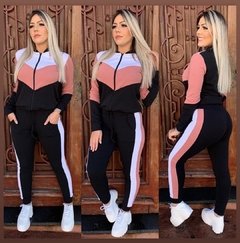 Imagem do Conjunto Feminino Calça E Blusa Manga Longa com zíper Tecido Crepe -