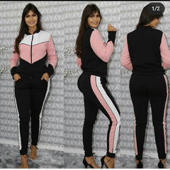 Conjunto Feminino Calça E Blusa Manga Longa com zíper Tecido Crepe -