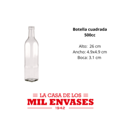 Botella cuadrada cristal x500cc x21 unidades con tapa plástica - comprar online
