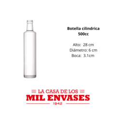 Botella cilíndrica nat x500cc x24 unidades con tapa plástica - comprar online