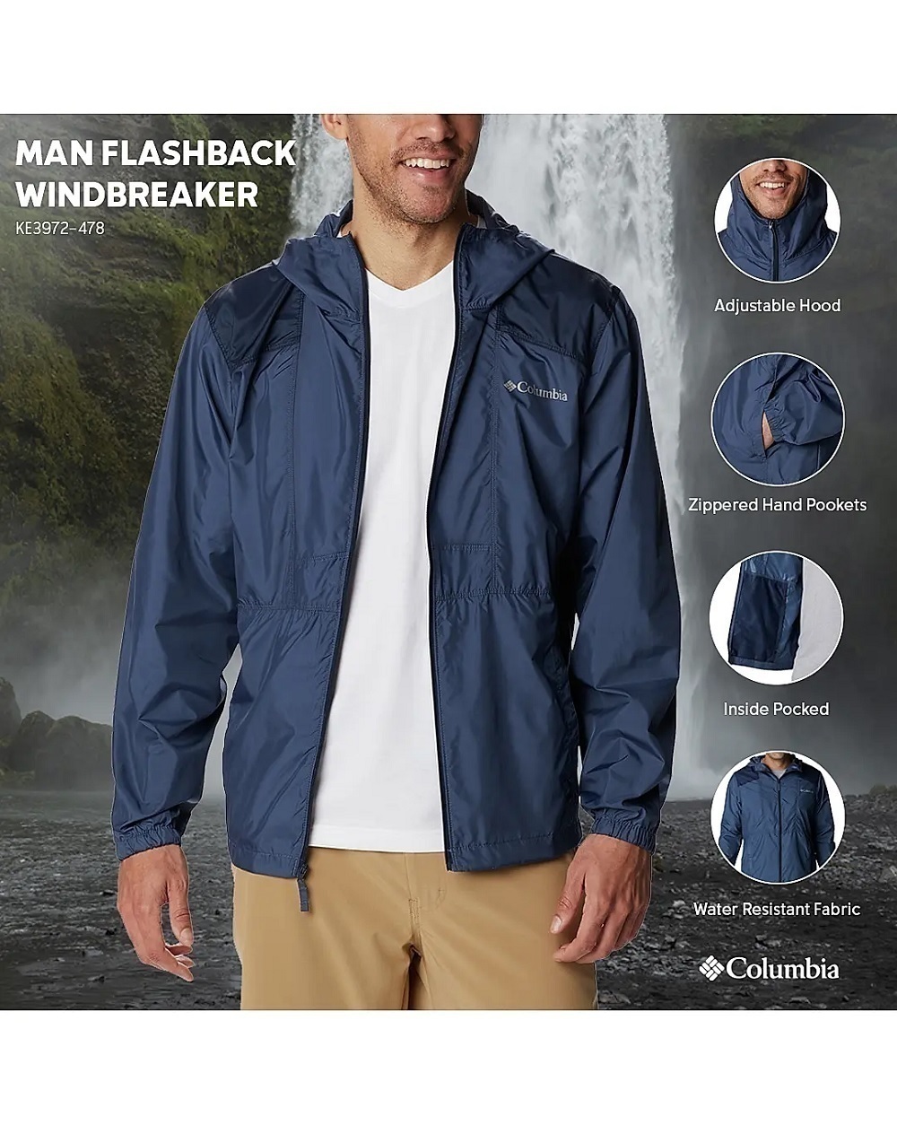 Rompeviento Columbia Flashback Windbreaker Hombre Azul 3972 478