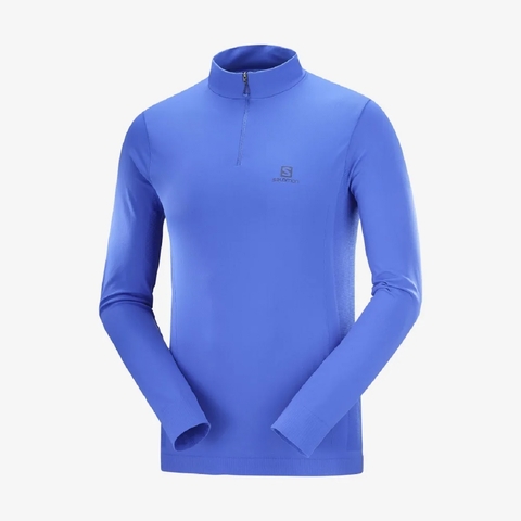 Remera Termica Salomon Explore Seamless cierre Azul Hombre 17354