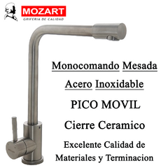 Griferia Monocomando Acero Inoxidable Mozart TOKIO 7193