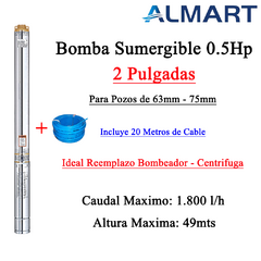 Bomba Sumergible 2 Pulgadas 0.5Hp con Cable Almart