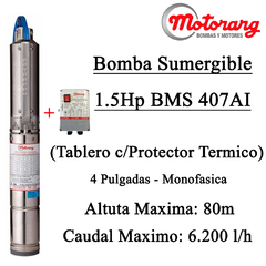 Bomba Sumergible Motorarg 1.5Hp BMS 407AI con Tablero - comprar online