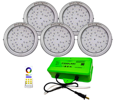 Combo Poolight - 5 Luces RGBW Inoxidable + Trafo Con Control