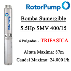 Bomba Sumergible Rotor Pump 5.5Hp TRIFASICA SMV 400/15