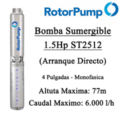 Bomba Sumergible Rotor Pump 1.5Hp St2512 Aranque Directo
