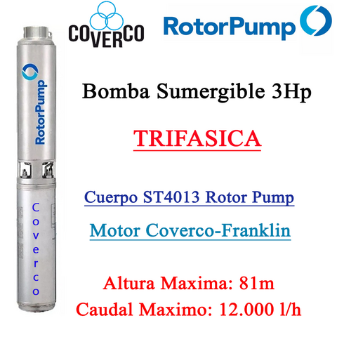 Bomba Sumergible 3Hp St4013 Rotor Pump Coverco Trifasica