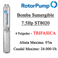 Bomba Sumergible Rotor Pump 7.5Hp St8020 TRIFASICA