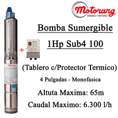 Bomba Sumergible Motorarg 1Hp Sub4 100 con Tablero